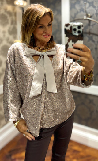 Nova Velvet Sequin Reversible Top - Champagne