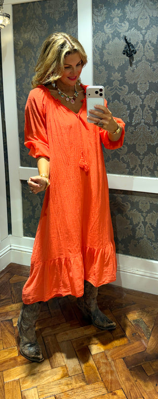 Sandie Coral Cotton Dress