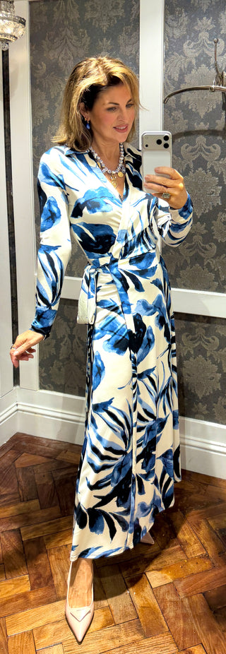 Isabella Blue Botanical Wrap Maxi Dress