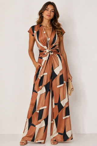 Lovisa Jumpsuit- Orange / Black/Cream - Geo