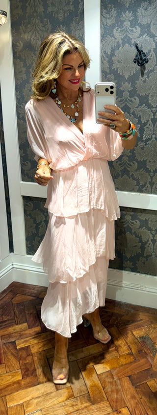 Azure Silk Dress - Peach