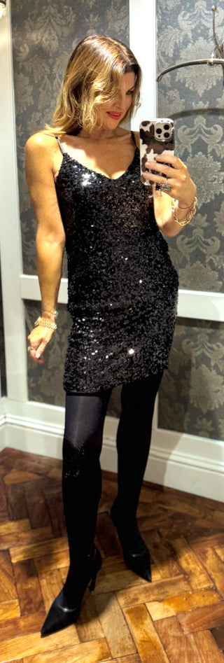 Cleo- Sequin Tank Top- Black