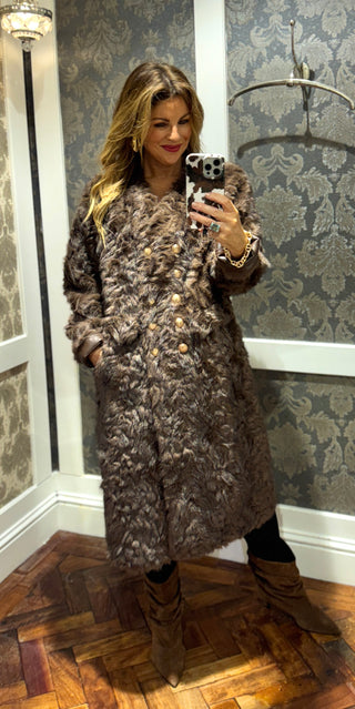Alanis Button Fur Coat - Brown