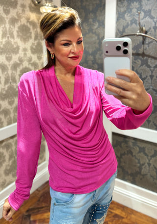 Jordyn Cowl Neck Long Sleeve Top - Pink