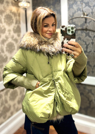 Maya Down Puffa with Hood - Olive Green