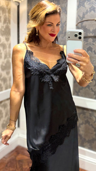 Roz - Asymmetric Satin Cami Black