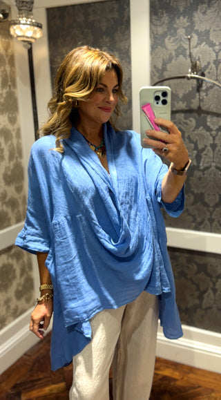 Natasha Loose Linen Tunic - Blue