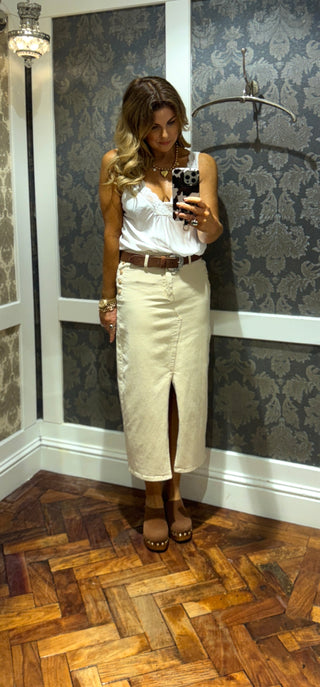 Frantic Denim Skirt - Cream Beige