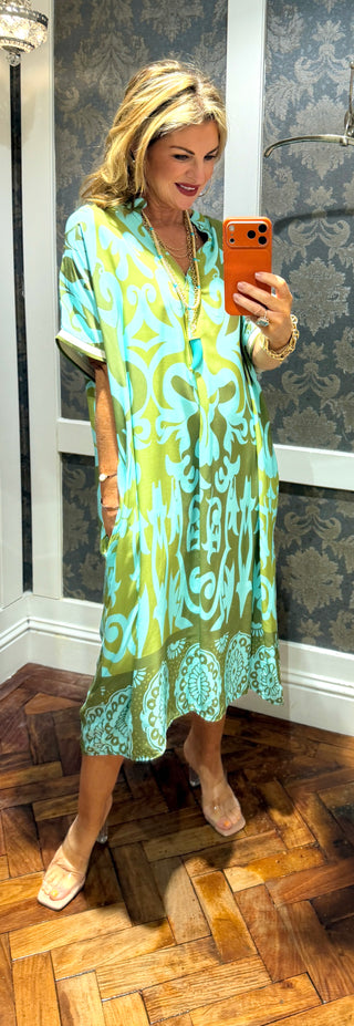 Mareisha Dress - Green/Blue Print