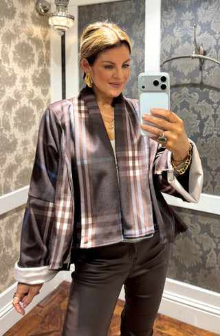 Kate Drape Plaid Zip Coat