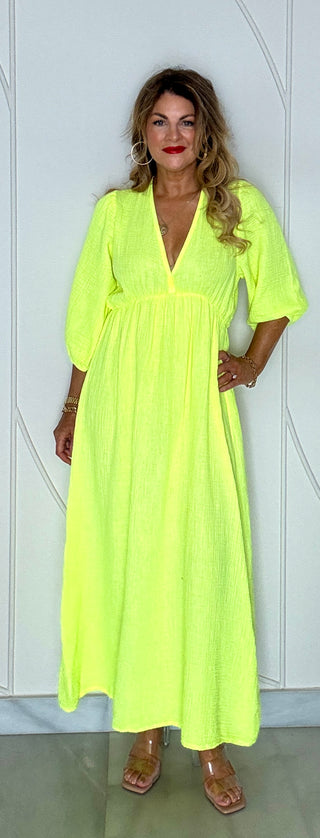 Lila Cotton Dress - Yellow Fluoro