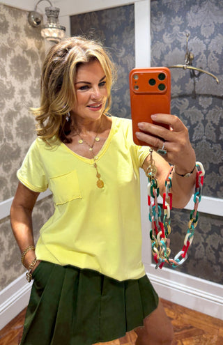Pocket Cotton T-shirt -  Yellow