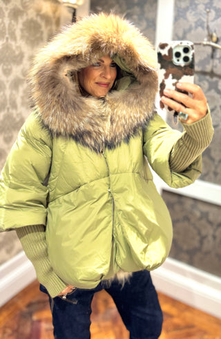 Maya Down Puffa with Hood - Olive Green