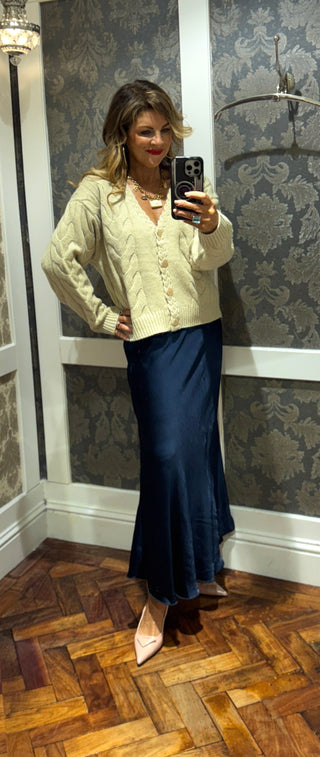 Mystic Satin Skirt - Navy