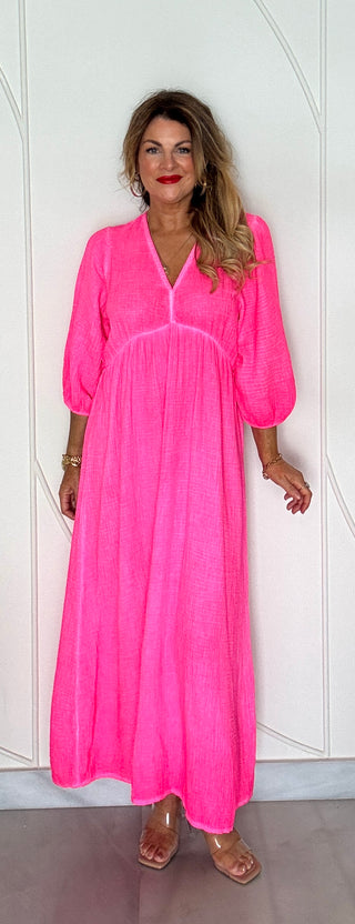 Lila Cotton Dress - Pink Fluoro