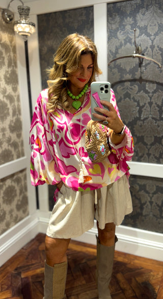 Nina Loose Print Top - Pink