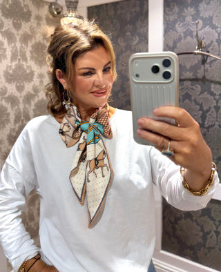 Silk Neck Scarf -  Beige