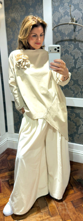 Sienna- Asymmetrical Top-Cream- Detachable flower