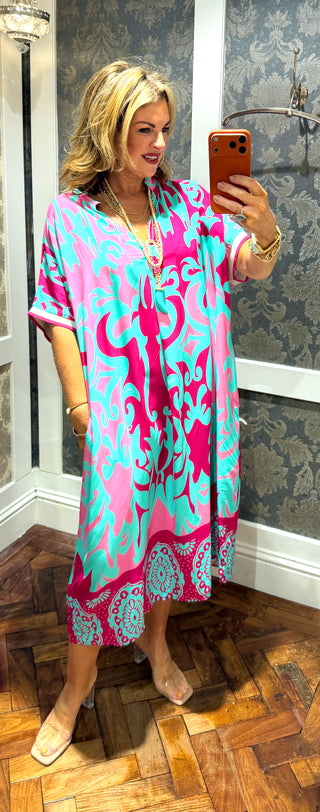 Mareisha Dress - Aqua/Pink