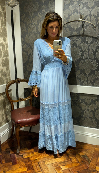 Calista long sleeve lace dress with beautiful detailing - Blue