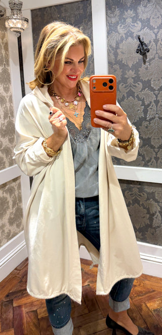 Sorrento Hooded Cotton Throw-On/ Cream
