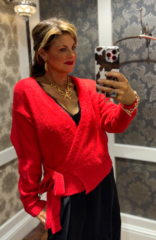 Malva Side Tie Cardi - Red