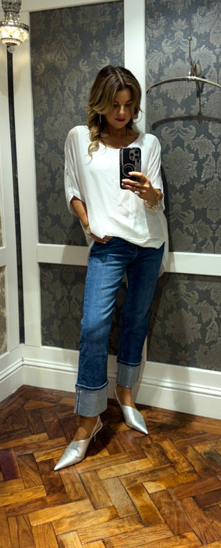 Ares Denim Turn Up Jean - Diamante Blue