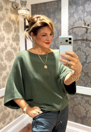 Sophia- Bat Sleeve- Green Knit