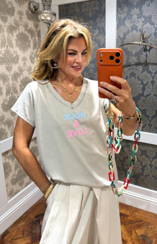 Rock and Love Cotton T-shirt - Beige