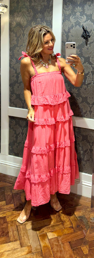 Juliette Cotton Sun Dress- Coral