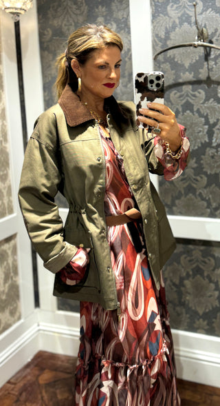Barb Wax Look Jacket - Army