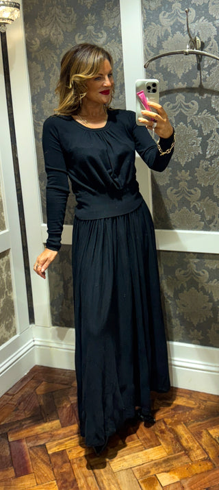 Ria Knit Skirt Top 2 piece - Black