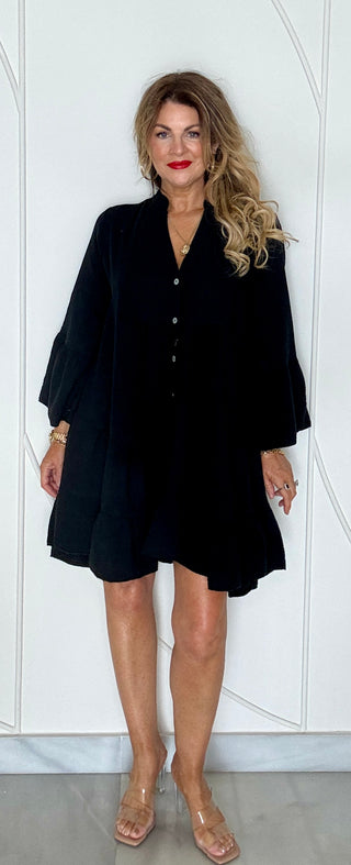 Nellie Loose Cotton Dress - Black