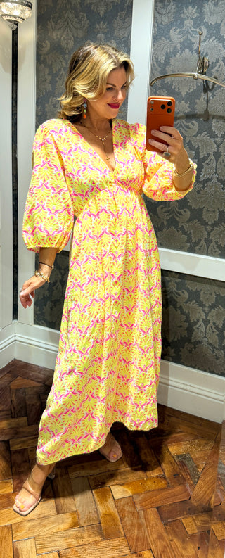 Lila Cotton dress-Yellow Pink