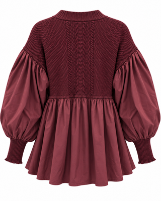 Elvara Knit Peplum Top - Burgandy