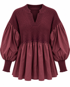 Elvara Knit Peplum Top - Burgandy