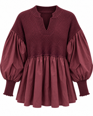 Elvara Knit Peplum Top - Burgandy