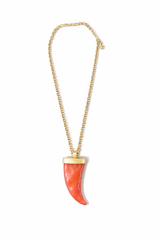 Horn Pendant Necklace - Coral