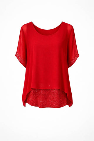 Ryder Silk Sequence Top- Red