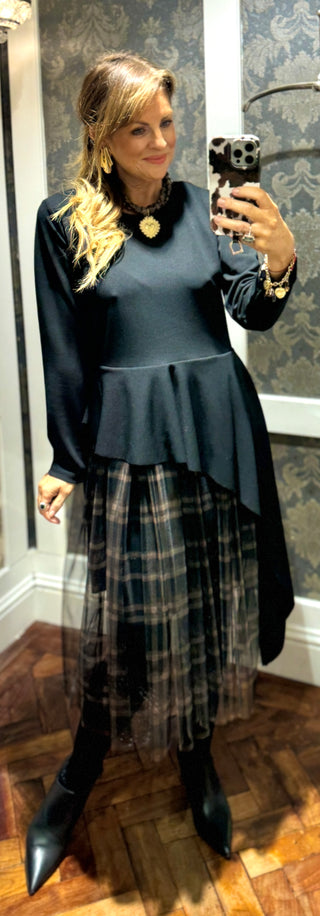 Edie- Asymmetrical Tulle Dress- Black
