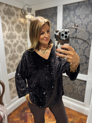 Nova Velvet Sequin Reversible Top - Chocolate