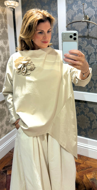 Sienna- Asymmetrical Top-Cream- Detachable flower