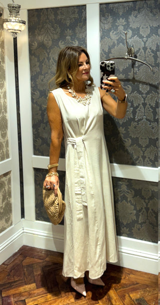 Sharlotte Linen Mix Dress - Beige
