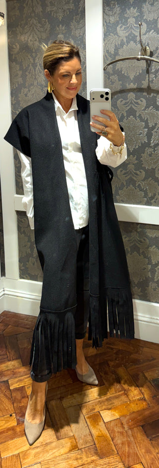 Luna- Wrap Coat-Fringe Trim