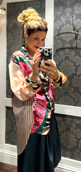 Bobbi Satin Pattern blouse vivid colour.