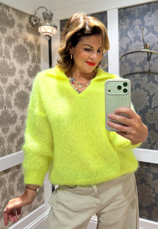 Myra Mohair Collar Knit - Neon Yellow
