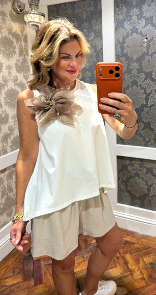 Simoné Cotton Flower Top - White