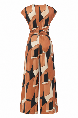 Lovisa Jumpsuit- Orange / Black/Cream - Geo
