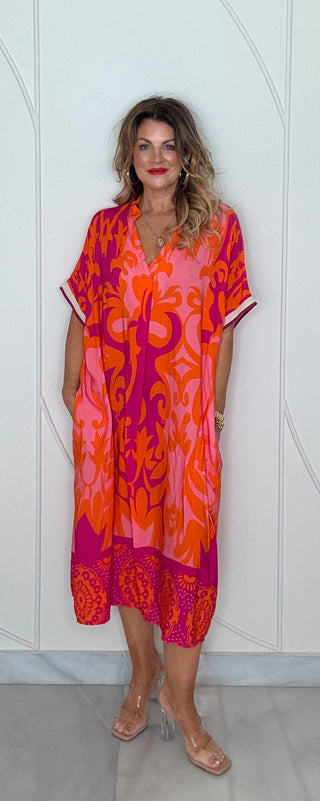 Mareisha Loose Shirt Dress - Pink/Orange