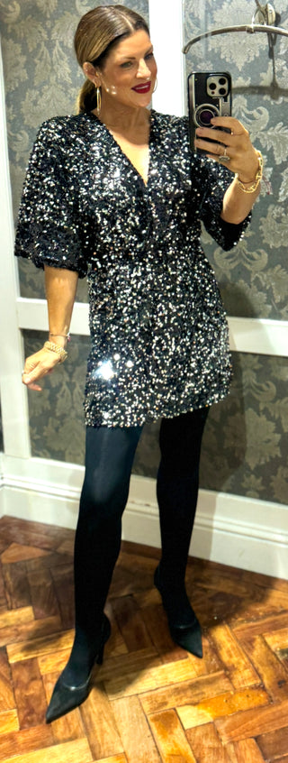 Samantha-Black Sequin -Playsuit